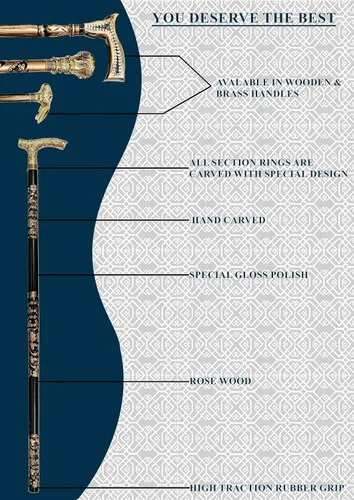 Vista 4 de 36'' Walking Stick Cane with Brass Derby Handle for Men & Women with Carving Joint Ring & 6cm Bottom Tip Hand Carved Wooden Stick