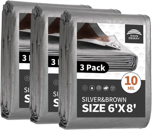 Vista 71 de RAINDEWAY Lona pequeña impermeable de 4 x 4 pies (paquete de 2), lonas resistentes impermeables de 10,5 mil con ojales de metal y bordes reforzados
