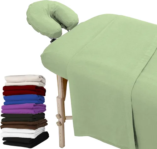 Vista 16 de London Linens Juego de sábanas extra gruesas de 3 piezas para mesa de masaje, franela de algodón 100% natural, incluye funda para mesa de masaje