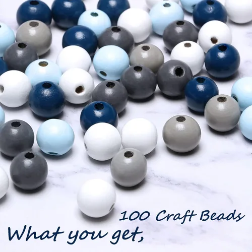 Vista 2 de 100 cuentas de madera para guirnaldas, cuentas sueltas de madera de 0.630 in de colores surtidos para hacer manualidades, cuentas de madera