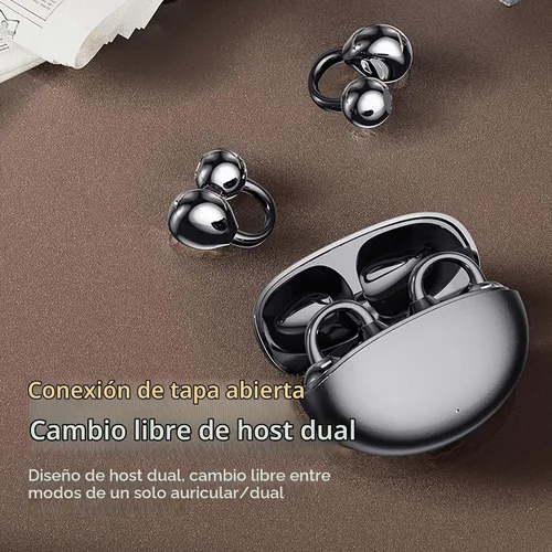 Vista 8 de Auriculares con clip, auriculares abiertos inalámbricos Bluetooth 5.4 con micrófono, auriculares con clip de oreja, mini auriculares para correr