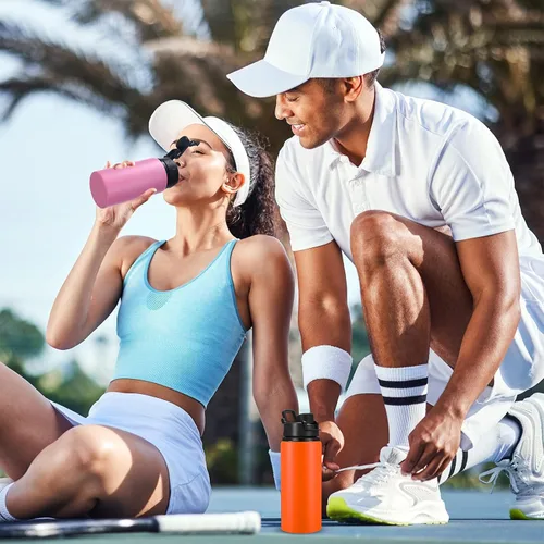 Vista 7 de Sunnyray 16 botellas de agua de aluminio a granel reutilizables a granel botellas deportivas con tapas a presión, paquete múltiple de botellas