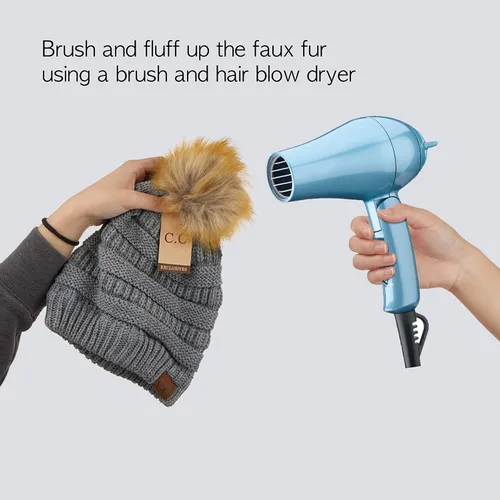 Vista 6 de Gorro unisex liso con pompón y ribete (HAT-43) de C.C Hatsandscarf Exclusives