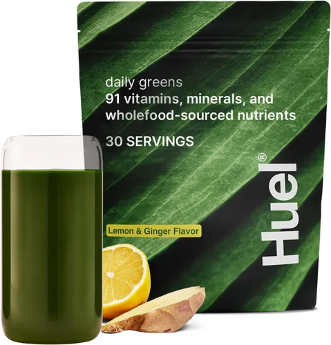 Vista 11 de Huel Daily Greens Single Serve Lemon and Ginger Superfood Greens Powder 91 vitaminas, minerales e ingredientes de origen integral Adaptógenos