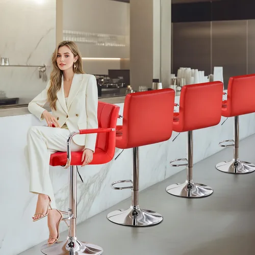 Vista 136 de Yaheetech - 4 taburetes de bar ajustables para mostrador de cocina, taburetes de bar/mostrador, silla de comedor giratoria hidráulica de piel Marrón