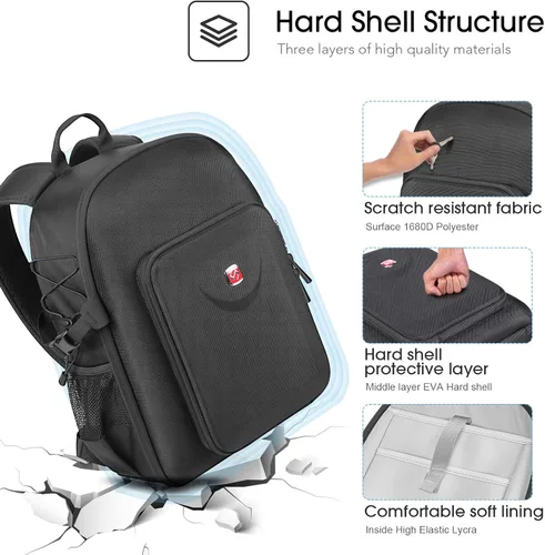 Vista 7 de Smatree Mochila profesional para DJI Drone y accesorios para drones, para cámara de acción G*pro y cámara de acción Osmo, Negro - Para DJI Air 3