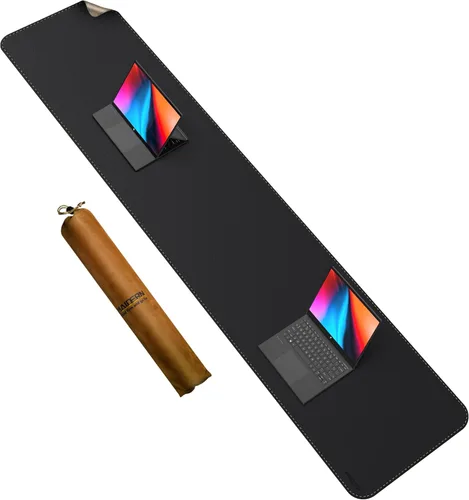 Vista 18 de MAIDERN Tapete de escritorio XXL de corcho y cuero, de 47.2 x 23.6 pulgadas, protector reversible para mouse de escritorio completo (negro)
