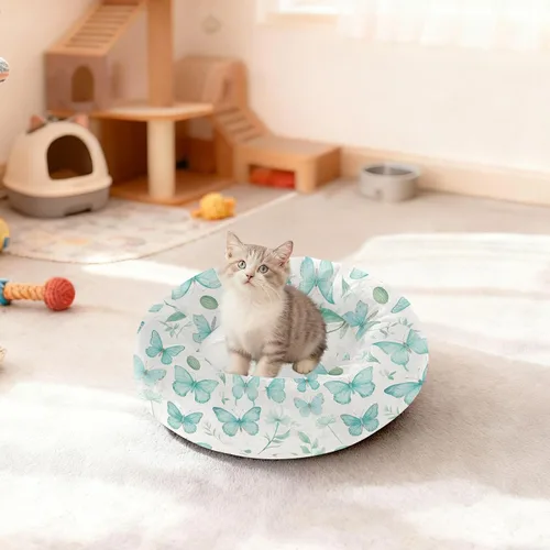 Vista 3 de Wudan Pet Cat Beds Warm & Cozy Fluffy Calming Bed for Extra Small Size Pets Supplies XS Butterfly Leaf Beige