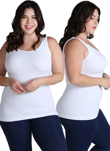 NIKIBIKI Camiseta sin mangas clásica sin costuras para mujer, paquete múltiple, fabricada en Estados Unidos, talla grande