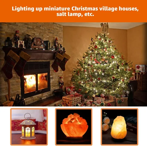 Vista 7 de Luces de Pueblo Navideño con 4 Bombillas LED, Bombillas LED C7 con Cable y Clips para Luces de Navidad Halloween Cabaña, Calabazas, Decoración