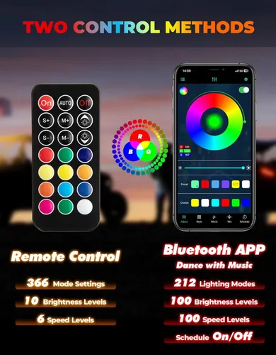 Vista 4 de KEMIMOTO 2 piezas de luces de látigo de 3 pies con soportes de montaje para lado a lado, luces de látigo LED con control de aplicación para UTV todo