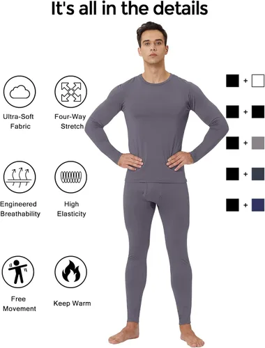 Vista 7 de Thermal Underwear for Men - 2 Pack Sets Ultra Soft Long Johns - Warm Base Layers with Fleece Lined for Cold Weather