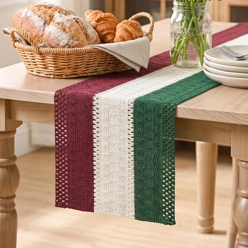 Vista 44 de Artoid Mode Camino de Mesa Rústico de Granja Verde Militar, Decoración Estacional Navideña de Mesa de Cocina y Comedor Hueca para Decoración