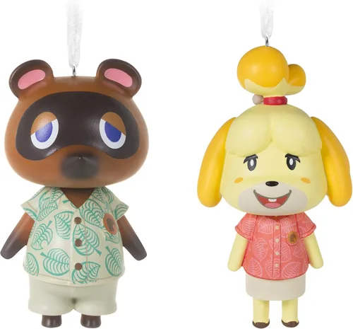 Hallmark Nintendo Animal Crossing Isabelle y Tom Nook Adornos de Navidad, juego de 2