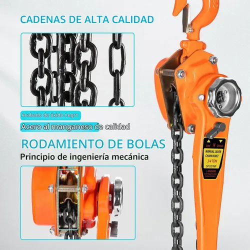 Vista 4 de SPECSTAR Polipasto de Cadena con Palanca de 3/4 Tonelada, Capacidad de 1650 Libras, 5 Pies con 2 Ganchos de Servicio Pesado, Cadena