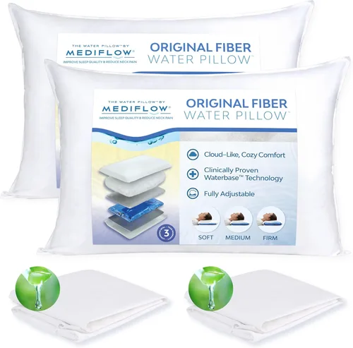 Vista 9 de Almohada de agua de fibra Mediflow - Ajustable para el alivio del dolor de cuello, almohada para dormir de lado, espalda y estómago, el inventor