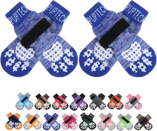 Vista 10 de PUPTECK Calcetines antideslizantes de doble cara para perro con correas ajustables para uso en interiores, 2 pares de calcetines de control