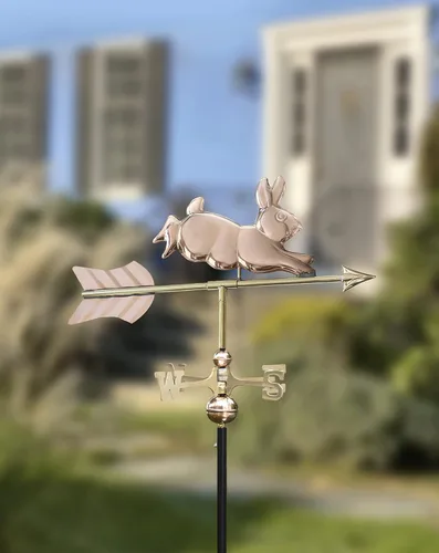 Vista 6 de Good Directions Veleta de jardín de conejo, cobre pulido, incluye poste de jardín