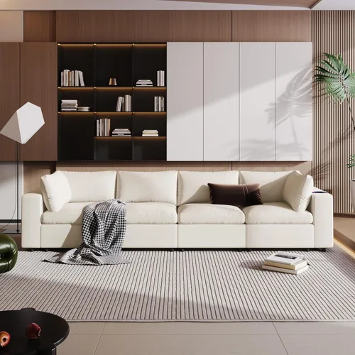 Juego de sofá modular de 4 plazas con puertos de carga USB, sofá modular tapizado con carga inalámbrica, sofá seccional para sala de estar
