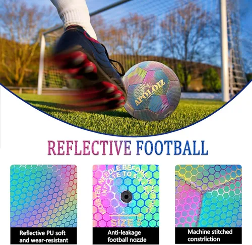 Vista 7 de Holographic Reflective Soccer Ball Glow in The Dark,Light up Soccer Ball for Night Training (with Pump)
