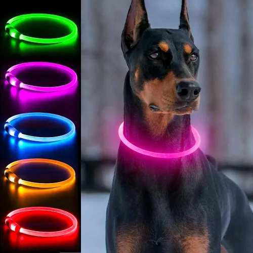Vista 6 de Collar de perro con luz, multicolor, recargable por USB, collar de perro Dlitk LED, 1 unidad, collar brillante de poliuretano termoplástico