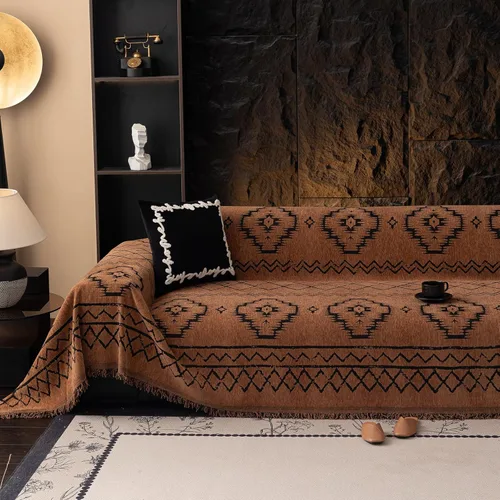 Vista 12 de VClife Funda de sofá bohemia para Navidad, 1 pieza, suave y cálida para sofá seccional, funda lavable de calabaza y jacquard negro para sofá biplaza