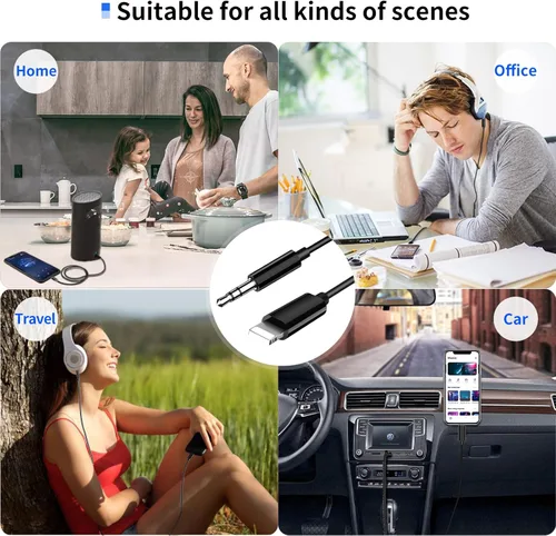 Vista 7 de iSkey [Certificado MFi de Apple] Cable auxiliar para iPhone, cable auxiliar de 3.5mm para automóvil compatible con iPhone 14, 13, 12, 11, XS, XR, X