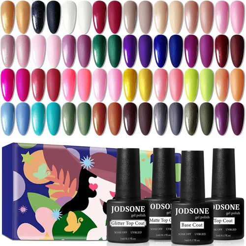 Vista 13 de JODSONE - Kit de esmalte de uñas de gel de 23 piezas, conjunto de esmalte de uñas de gel clásico de moda colorida, 3 botellas de capa base mate