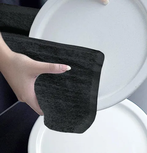 Vista 4 de Paquete de 50 paños de algodón, tamaño 12 x 12, grado comercial, absorbentes, suaves, multiusos, para cara, gimnasio, cocina, hotel, spa, toallas