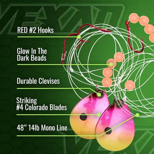 Vista 3 de Vexan Glow Walleye Spinner Rig - Worm & Crawler Harnesses for Live Bait Fishing