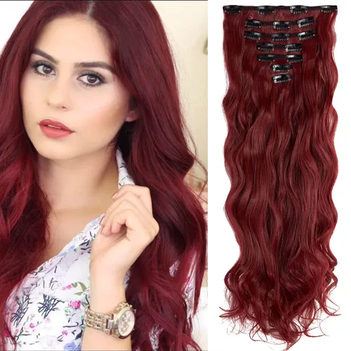 Vista 13 de OMGREAT Extensiones de cabello con clip, 4 piezas de 20 pulgadas, rizado de cabeza completa, extensiones de cabello sintético ondulado para mujer