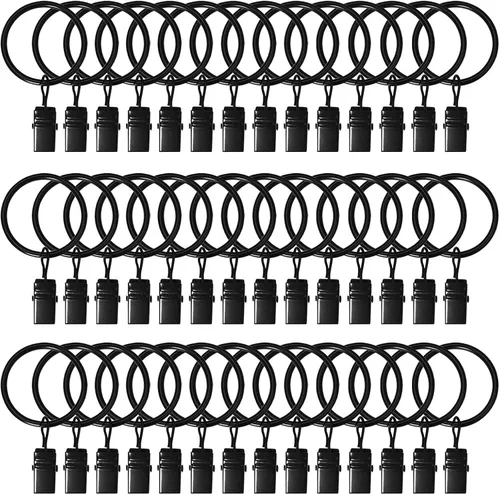 Vista 57 de Paquete de 84 anillos de cortina con clips de 1.26 pulgadas de diámetro interior, anillo de cortina de metal con clips compatibles con cortineros