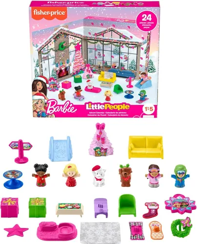 Fisher-Price Little People Barbie Calendario de Adviento y juego para niños pequeños, 24 figuras de Navidad y piezas de juego (exclusivo de Amazon)
