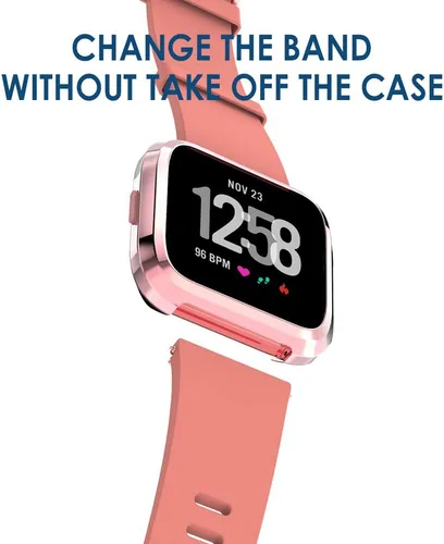 Vista 4 de Simpeak Paquete de 5 fundas protectoras de pantalla suaves compatibles con reloj inteligente Fitbit Versa, protección completa, rosa