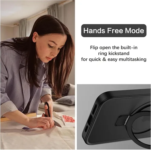 Vista 3 de DUEDUE Funda magnética para iPhone XR con soporte de anillo [compatible con Magsafe], funda protectora de cuerpo completo, delgada, a prueba de Negro