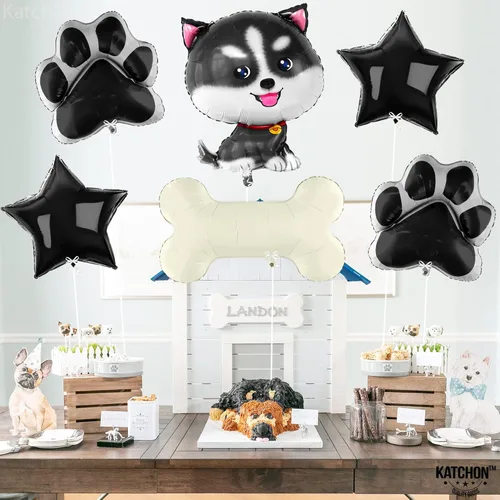Vista 3 de KatchOn, Lindo globo de perro Husky de 26 pulgadas, paquete de 6 globos de perro Husky, decoraciones de cumpleaños de Husky Globos con estampado