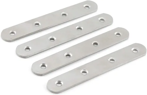 Vista 6 de Paquete de 4 placas planas de reparación para madera, soportes rectos de acero inoxidable de 5.118 in / 5 pulgadas de longitud, 4 orificios