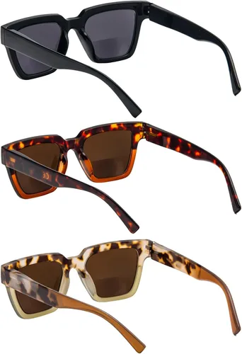 Vista 6 de KoKoBin Paquete de 3 lentes de sol de lectura bifocales estilo Oprah para mujer, marco cuadrado de gran tamaño, cómodos lectores (multicolor 2)