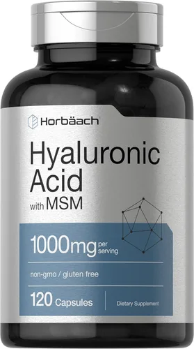 Horbäach Ácido hialurónico con MSM | 1000 mg | 120 cápsulas | Suplemento sin OMG y sin gluten | Fórmula biodisponible
