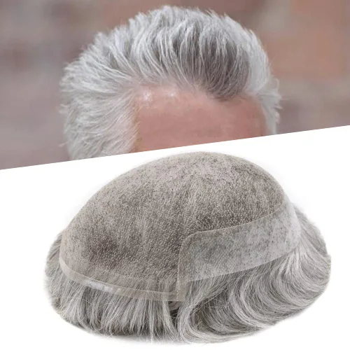 Vista 127 de Toupee - Sistema de cabello humano no quirúrgico para hombres Toupee indetectable de encaje para hombres, extensiones de cabello gris 100% cabello