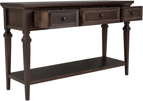 Vista 8 de Mesa consola retro con 3 cajones, armario decorativo de 50 pulgadas, mesa de sofá larga estrecha para entrada, sala de estar, comedor, pasillo
