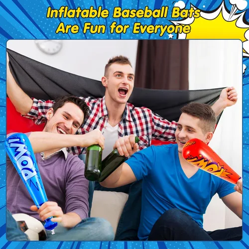 Vista 5 de WILLBOND 18 bates inflables de béisbol de 17 pulgadas a granel, regalos de fiesta de béisbol, premios de carnaval, inflable, juguete inflable con 1