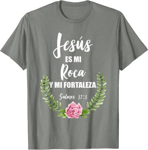 Vista 37 de Jesus ES Mi Roca - Camiseta con versículo bíblico cristiano español Salmos Asphalt Grey