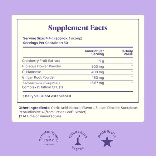 Vista 6 de JoySpring Polvo probiótico vaginal pH Balance para mujeres Lactobacillus Acidophilus + D-manosa con suplemento de arándano Apoya la flora