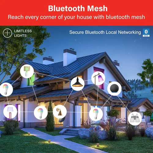 Vista 8 de Sengled Bombillas inteligentes, color que cambia de color Alexa/malla Bluetooth, bombilla LED regulable A19 E26 multicolor, alto CRI, alto brillo