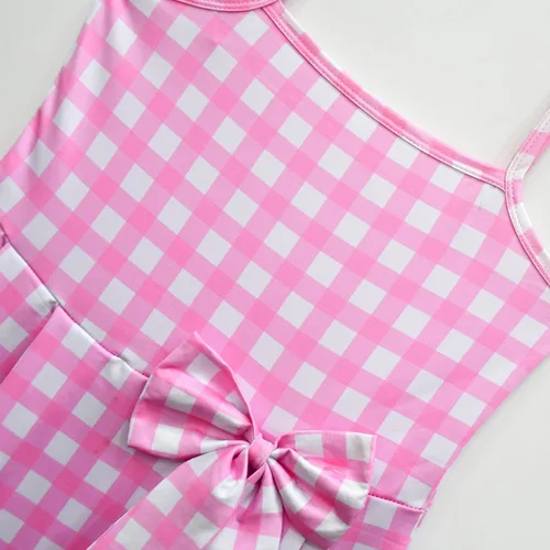 Vista 6 de HZZNOBL Vestido a cuadros rosa para niñas, disfraces de cosplay con accesorios de 4 a 14 años