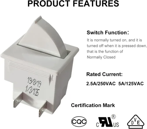 Vista 4 de Heyiarbeit Interruptor de luz de puerta de refrigerador, interruptor de repuesto universal NC 2.5A 250V/5.0A 125V para la mayoría de refrigeradores