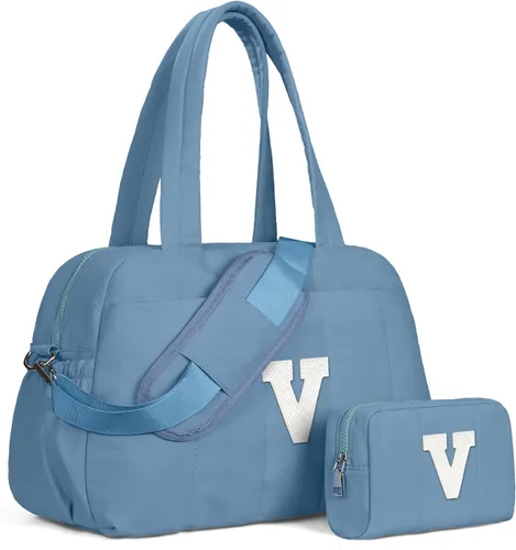 Vista 123 de Bolsa de lona Vogewood, bolsas personalizadas de fin de semana para mujer, bolsas de viaje con estuche de maquillaje, regalos de cumpleaños, Beige