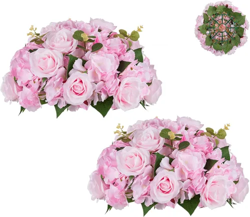 Vista 24 de BLOSMON Bolas de Flores Artificiales Centros de Mesa de Boda 2 Piezas 11.8" Lila Flores Falsas Rosa Hortensia Arreglo de Bolas Centro de Mesa