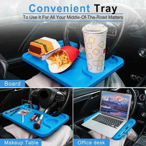 Vista 2 de JUSTTOP Escritorio para volante de automóvil, accesorios de viaje para automóvil, bandejas de soporte de automóvil para comer, bandeja de escritorio